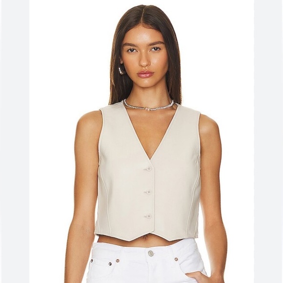 LAMARQUE Kallie Leather Vest In Bone - Picture 1 of 11